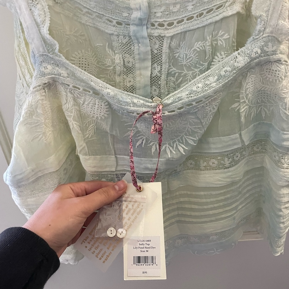 NWT Loveshack Fancy sully top in lilly pond hand dye. Size medium - Picture 2 of 5